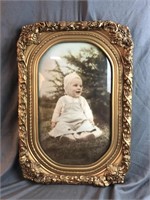 Vintage Baby Photo with Ornate Gold Colored Frame