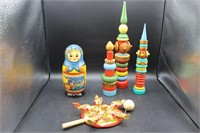 Vintage Russian Stacking Towers, Matryoshka & Game