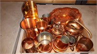 FLAT OF DECORATIVE COPPER HOUSEHOLD ITEMS