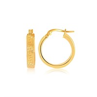 14k Gold Greek Key Small Hoop Earrings