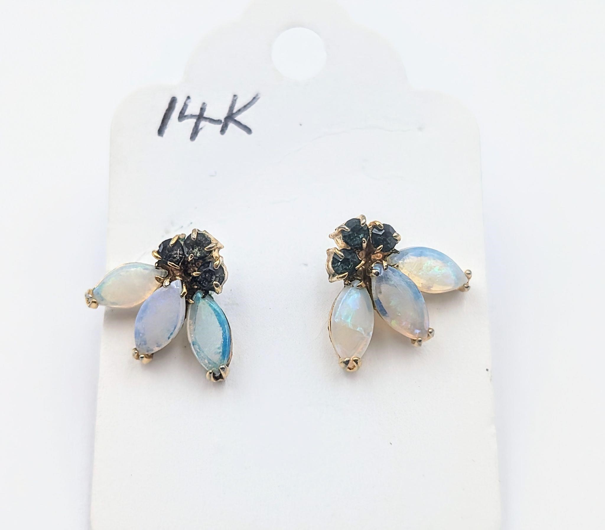 14k Opal & Emerald Ladies Earrings