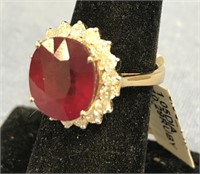 14K yellow gold ladies ruby anddiamond ring, one p