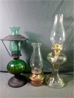 Vintage Oil Lamps Inc a Beautiful Green Glass &
