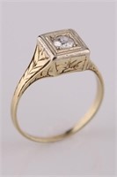18kt Yellow Gold, Platinum, Diamond Art Deco Ring