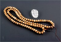 Chinese Wood Necklace & Icy White Jade Pendant