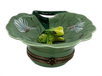 Limoges France Porcelain Frog & Lily Pad Pill Box