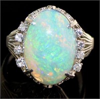 Platinum 4.87 ct Natural Opal & Diamond Ring