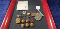 Tray Of Assorted Military Pins, Bottons & More