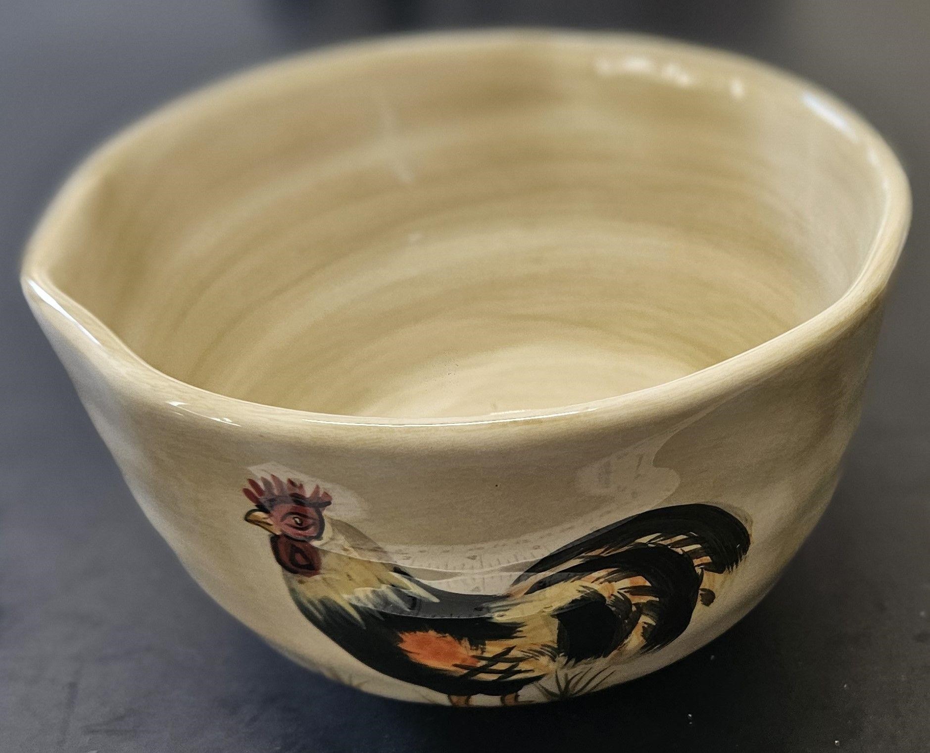 vintage rooster  bowl calderone hand painted