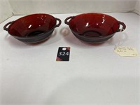 Ruby Red Coronation Banded Ribbed Serving Bowls