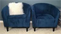 Pair of Blue Barrel Back Arm Chairs