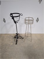 Plant stands, black one 38"h, metal 33" h