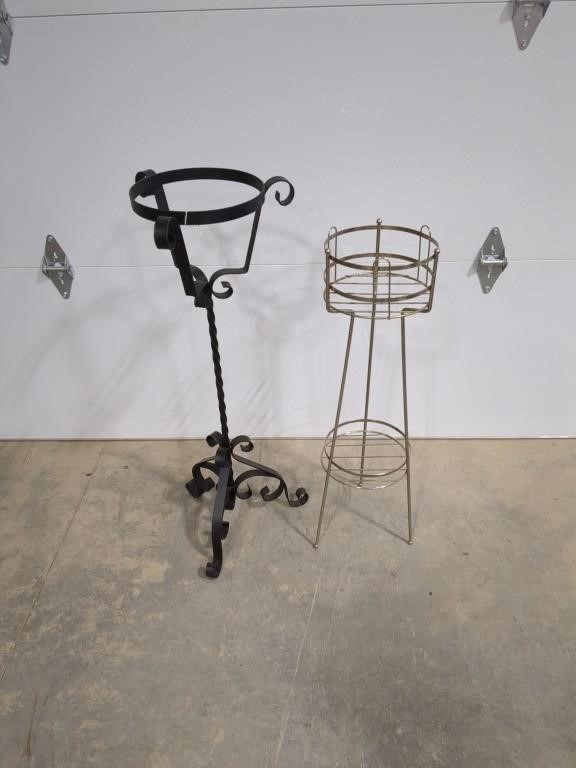 Plant stands, black one 38"h, metal 33" h