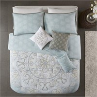 7 Piece Reversible Cotton Sateen Comforter Set, Q