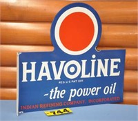 Vintage Havoline dble-sided porc flange sign