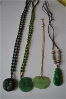 4 Antique Asian Carved Pendant Necklaces