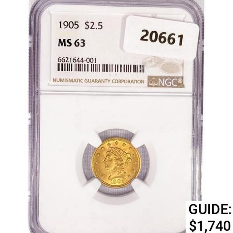 1905 $3 Gold Piece NGC MS63