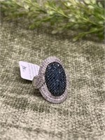 Round Blue Velvet Rhodium Over Sterling Ring