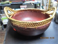 Wooden Bowl w/Basket Weave Top