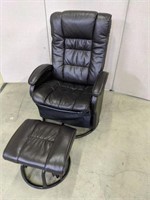 Dark Brown Leather Swivel Chair W/ Ottoman