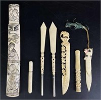 Scrimshaw Bone Artist Tools, Holder & More