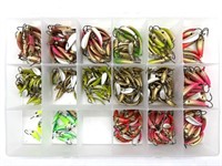 Fishing Jigs in Plastic Tackle Box 11” x 7” x