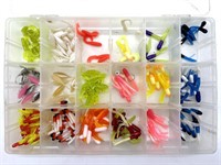 Fishing Jigs and More in Plastic Tackle Box 11” x