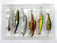 Fishing Lures in Plastic Tackle Box 11” x 7” x