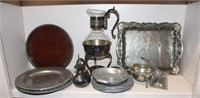 Shelf lot; Silverplate, pewter, presidential spoon