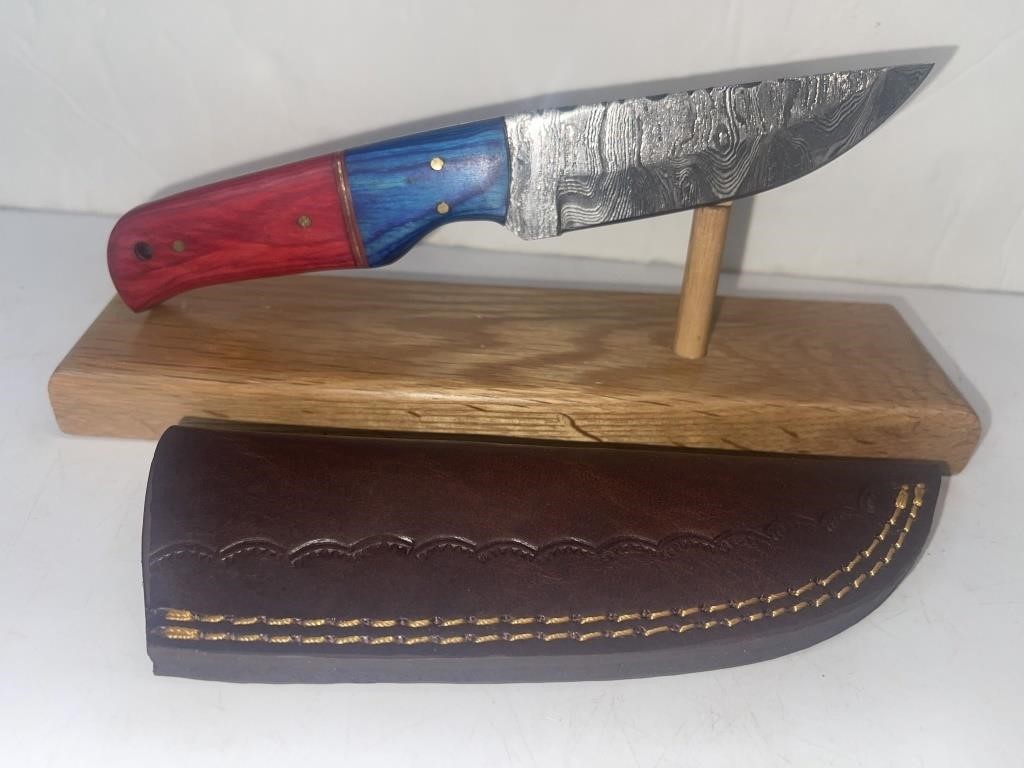 8” Hand Made Damascus Style Fixed Blade