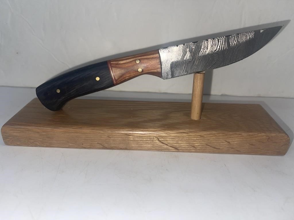 8” Damascus Style Knife With Leather Sheath