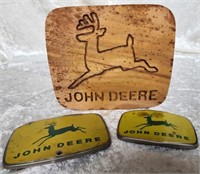 Handmade John Deere Wood Sign & 2 Metal