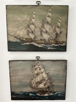 2 ship prints on board approx 12”x16”