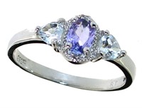 Natural Tanzanite-Aquamarine & Diamond Ring