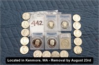 LOT, APPROX (17) ASSORTED $1 IKES & (2) KENNEDY