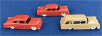 (3) F & F Mold & Dieworks plastic cars one has