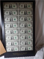 1981 Uncut Sheet of 16 $1 Bills Treasury Dept