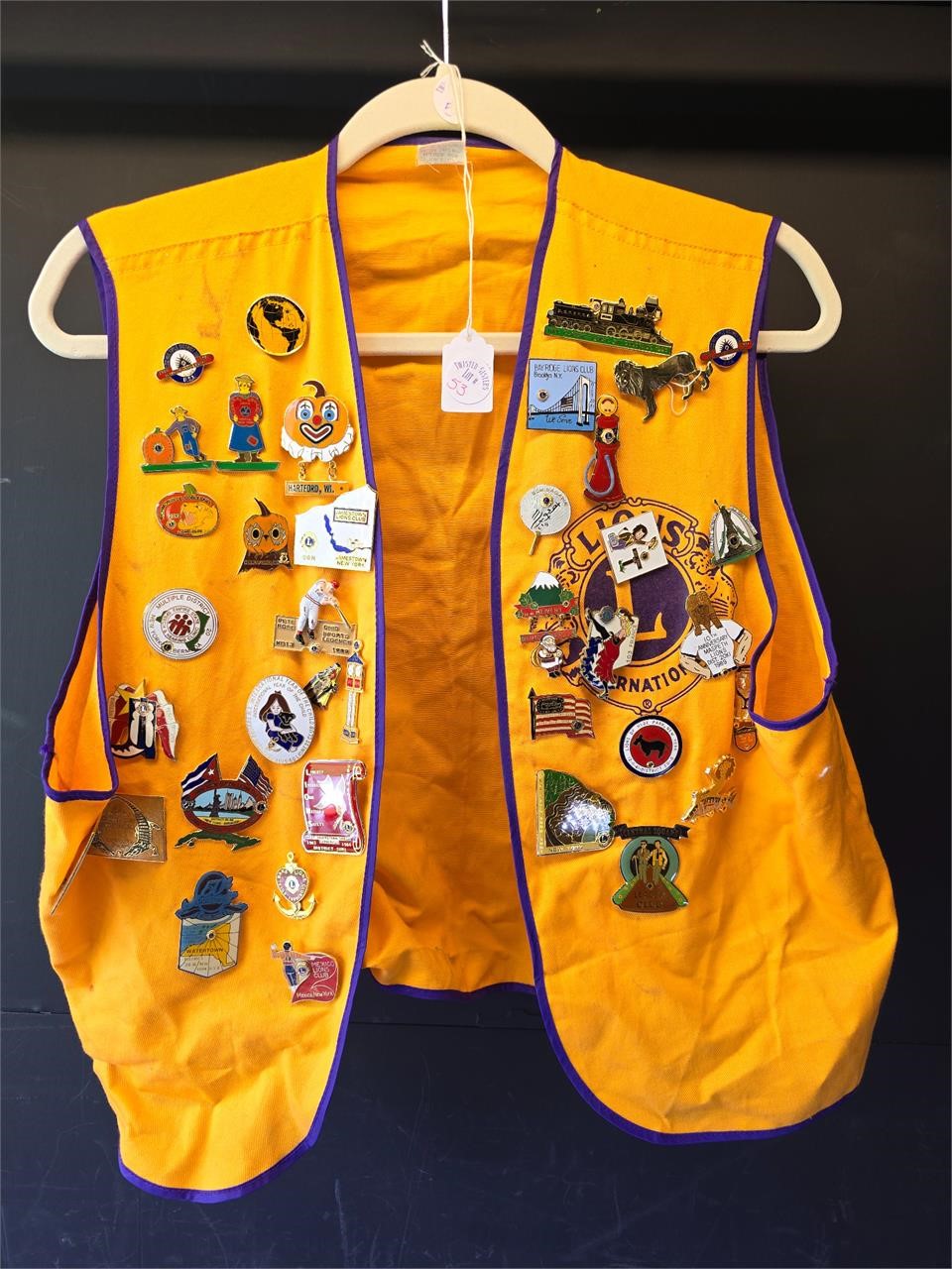 Vintage Lions Club vest with many asst pins