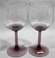 2 Fostoria Corsage Plum Wine Glasses 7"