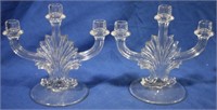 Pair Fostoria Baroque 3 light candlesticks