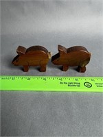 Wood Pig Salt and Pepper Shakers