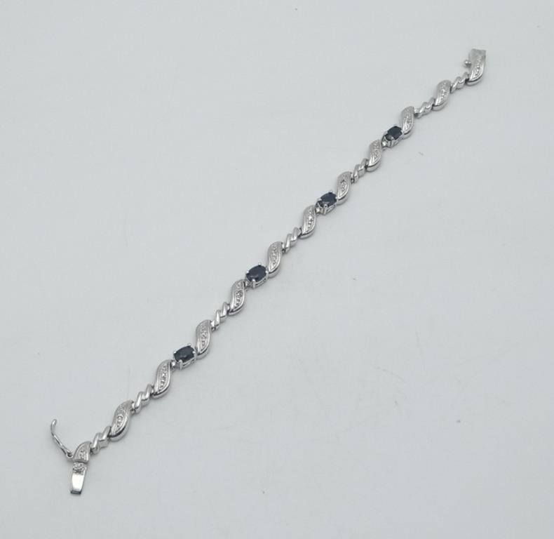 Sterling Silver CZ & Blue Stone Bracelet