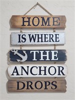 Wood Home Sign w/ Ship Steering Wheel Wall Hanger