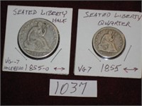 1855o with Arrows Seated Liberty Half and 1853 wi.