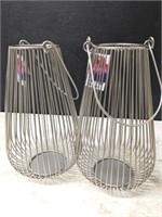 PAIR OF METAL CANDLE CARRIERS INDIA