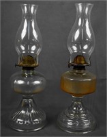 2 Vintage Pressed Glass Oil Lamps