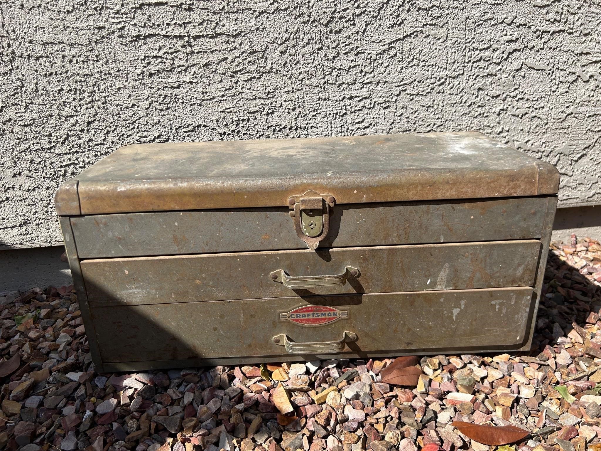 Vintage Metal Craftsman Tool Box & Contents