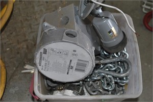 bucket with chain and electrical boxes