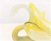 Hand Blown glass Swan, pale yellow swirl, 10...