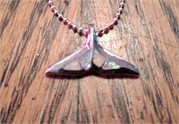 Whale Tail Sterling Silver & White Opal Pendent